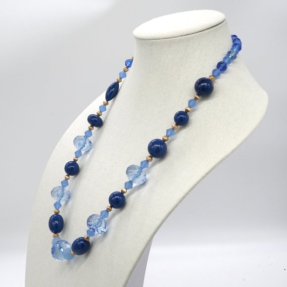 Necklace with crystals and blue and gold accents. Lobster clasp. - Picture 6 of 8